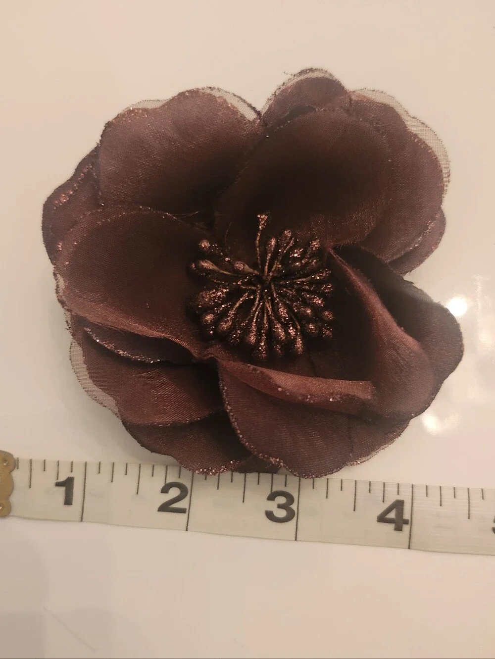 Vintage Chocolate Brown Tulle And Silk Flower Millinery Brooch
